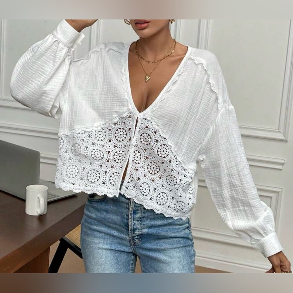 White Lace Detail Women's Top